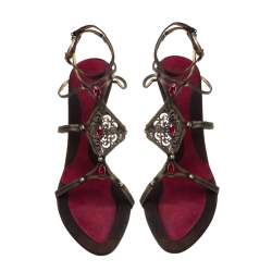 Baldinini Metallic Bronze Metal/Satin Embellished Strappy Sandals Size 40