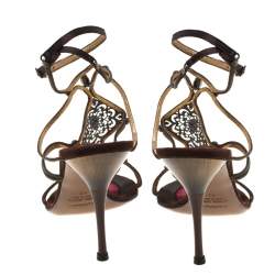 Baldinini Metallic Bronze Metal/Satin Embellished Strappy Sandals Size 40