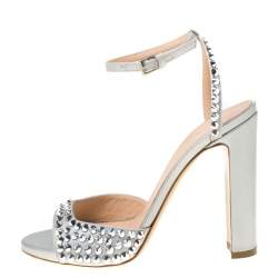 Baldinini Grey Studded Satin Open Toe Slingback Sandal Size 37.5