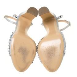 Baldinini Grey Studded Satin Open Toe Slingback Sandal Size 37.5