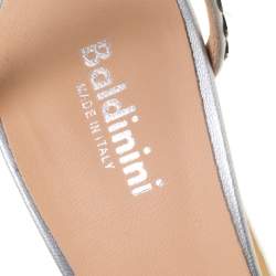 Baldinini Grey Studded Satin Open Toe Slingback Sandal Size 37.5