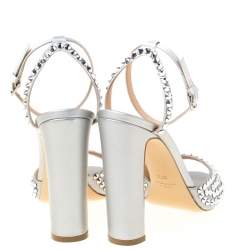 Baldinini Grey Studded Satin Open Toe Slingback Sandal Size 37.5