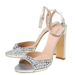 Baldinini Grey Studded Satin Open Toe Slingback Sandal Size 37.5