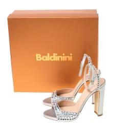 Baldinini Grey Studded Satin Open Toe Slingback Sandal Size 37.5