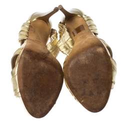 Baldinini Metallic Gold Leather Draped Peep Toe Sandals Size 38