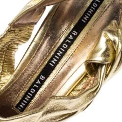 Baldinini Metallic Gold Leather Draped Peep Toe Sandals Size 38
