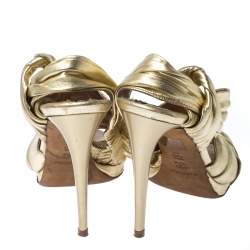 Baldinini Metallic Gold Leather Draped Peep Toe Sandals Size 38