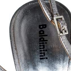 Baldinini Metallic Silver Leather Crystal Embellised Ankle Sandals Size 37