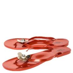 Baldinini Orange Flower Embellished Jelly Thong Flats Size 41