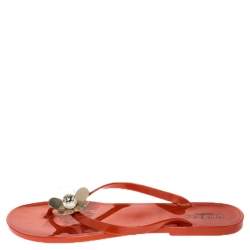 Baldinini Orange Flower Embellished Jelly Thong Flats Size 41