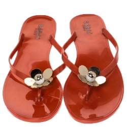 Baldinini Orange Flower Embellished Jelly Thong Flats Size 41