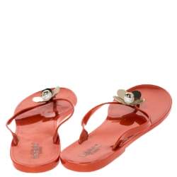 Baldinini Orange Flower Embellished Jelly Thong Flats Size 41