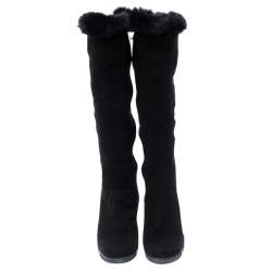 Baldinini Black Suede Wedge Knee Length Boots Size 38.5
