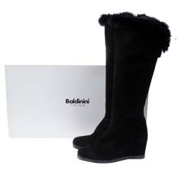 Baldinini Black Suede Wedge Knee Length Boots Size 38.5