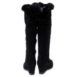 Baldinini Black Suede Wedge Knee Length Boots Size 38.5