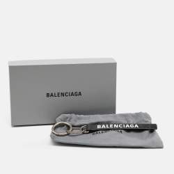 Balenciaga Dark Grey Crocodile Embossed Leather Logo Key Chain