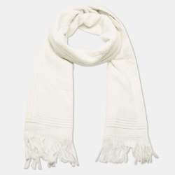 Pre Owned Balenciaga White Logo Detail Cotton Tennis Spugna Scarf 