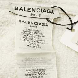 Pre Owned Balenciaga White Logo Detail Cotton Tennis Spugna Scarf 