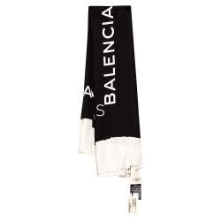 Balenciaga Black & White Logo Print Silk Scarf