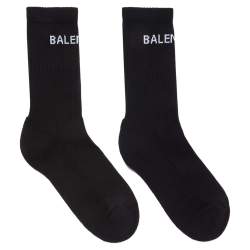 Pre Owned Balenciaga Back Logo Jacquard Cotton Blend Tennis Socks