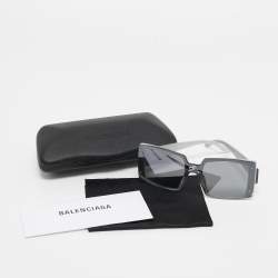 Balenciaga Silver/Black Tinted BB0081S Squared Sunglasses