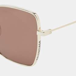 Pre Owned Balenciaga Gold/Brown BB0196SA Oversized Sunglasses