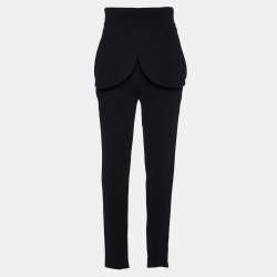 Pre Owned بنطلون بالنسياغا بكسرات الخصر عالية وتفاصيل قلاب أسود مقاس وسط