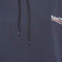 Pre Owned Balenciaga Navy Blue Political Campaign Print Cotton Oversized Hoodie M