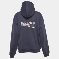 Pre Owned Balenciaga Navy Blue Political Campaign Print Cotton Oversized Hoodie M