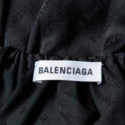 Pre Owned Balenciaga Black Monogram Satin Silk Asymmetric Midi Dress M