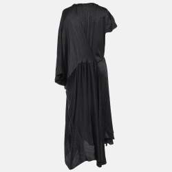 Pre Owned Balenciaga Black Monogram Satin Silk Asymmetric Midi Dress M