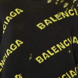Balenciaga Black All Over Logo Wool Knit Distressed Sweater M