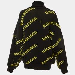 Balenciaga Black All Over Logo Wool Knit Distressed Sweater M
