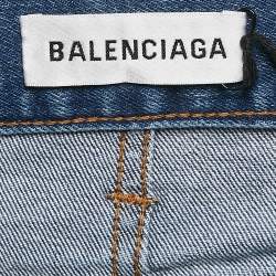 Pre Owned Balenciaga Blue Denim Distressed Hem Archetype Jeans S Waist 24"