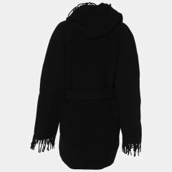 Balenciaga Black Wool Fringe Edge Hooded Cardi Coat M