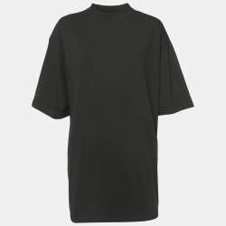 Pre Owned Balenciaga Black Logo Studded Cotton Knit Oversized Unisex T-Shirt M