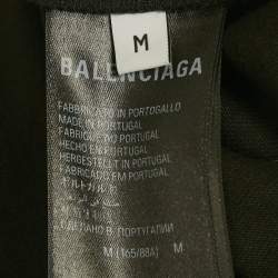 Pre Owned Balenciaga Black Logo Studded Cotton Knit Oversized Unisex T-Shirt M