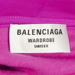 Pre Owned هودي بالينسياغا فوشيا بطبعة شعار رجالي كبير مقاس صغير