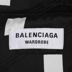 Pre Owned Balenciaga Wardrobe Black/White Satin Logo Print Shirt S