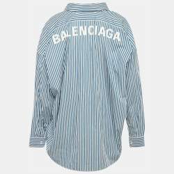 Pre Owned Balenciaga Blue Stripe Cotton Poplin Swing Shirt S