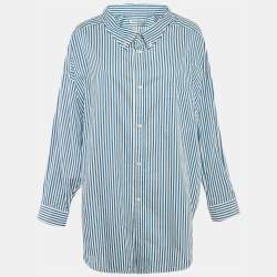 Pre Owned Balenciaga Blue Stripe Cotton Poplin Swing Shirt S