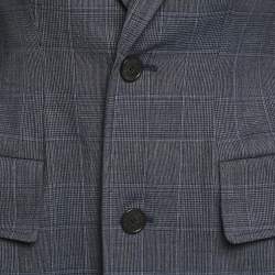 Pre Owned Balenciaga Blue Prince Of Wales Hourglass Structured Blazer S