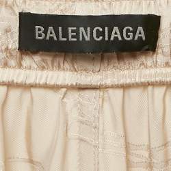 Pre Owned Balenciaga Beige Logo Jacquard Satin Trousers L