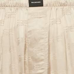 Pre Owned Balenciaga Beige Logo Jacquard Satin Trousers L