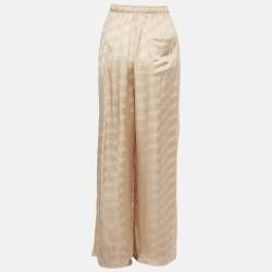 Pre Owned Balenciaga Beige Logo Jacquard Satin Trousers L