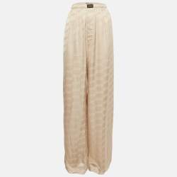 Pre Owned Balenciaga Beige Logo Jacquard Satin Trousers L