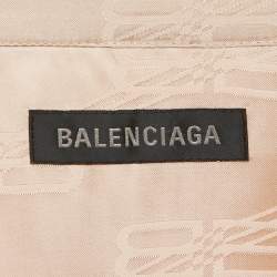 Pre Owned Balenciaga Beige Logo Jacquard Satin Shirt M