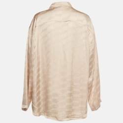 Pre Owned Balenciaga Beige Logo Jacquard Satin Shirt M