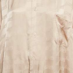 Pre Owned Balenciaga Beige Logo Jacquard Satin Shirt M