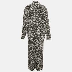 Pre Owned Balenciaga Homewear Black Logo All-Over Silk Pajama Set S